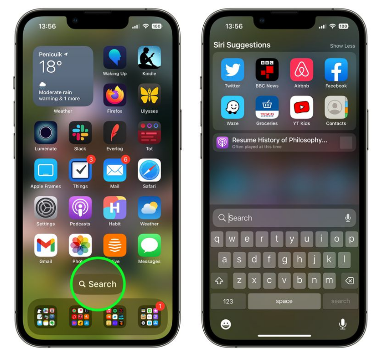 蜀山苹果手机维修分享升级到 iOS 16 后，如何删除主屏幕上的搜索按钮 