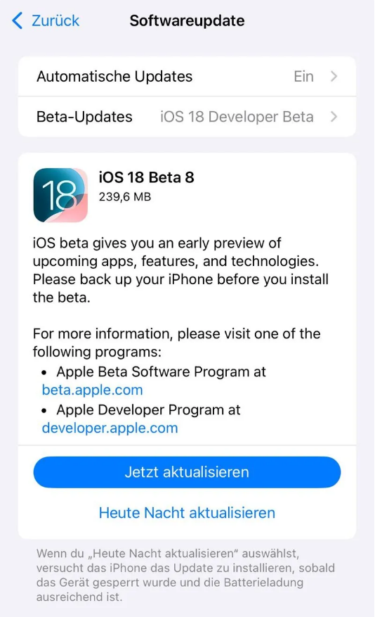 蜀山苹果手机维修分享苹果 iOS / iPadOS 18 开发者预览版 Beta 8 发布 